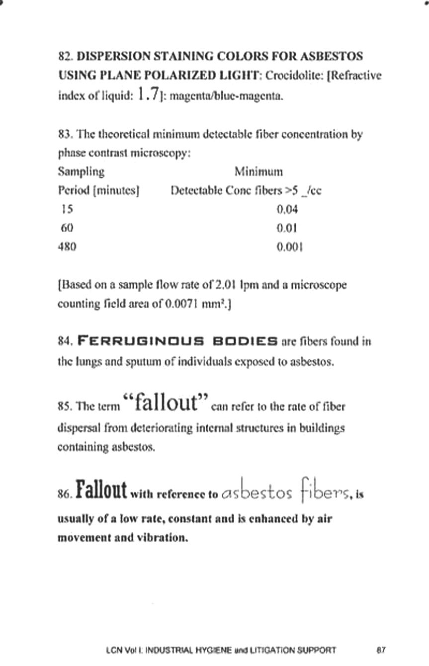 Page from LEGIS CONCISE NOTES: Asbestos.